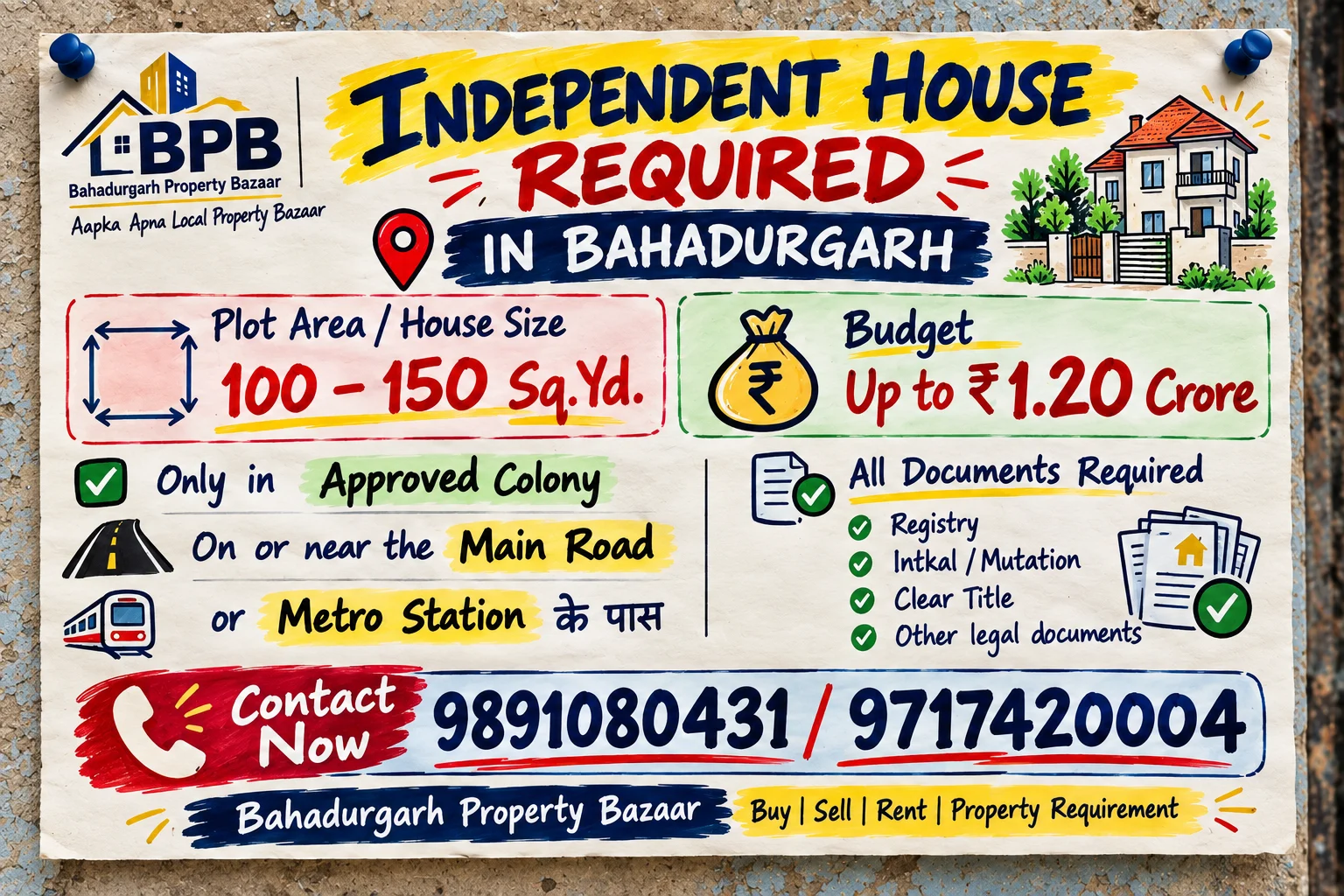 Independent house in Any approved colony Near Main Road in Bahadurgarh,, Bahadurgarh